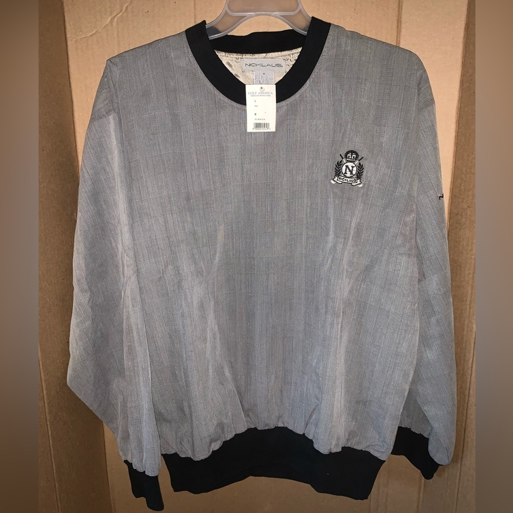 Jack Nicklaus Golf Jacket Mens Medium Gray Plaid Pockets Pullover Windbreaker